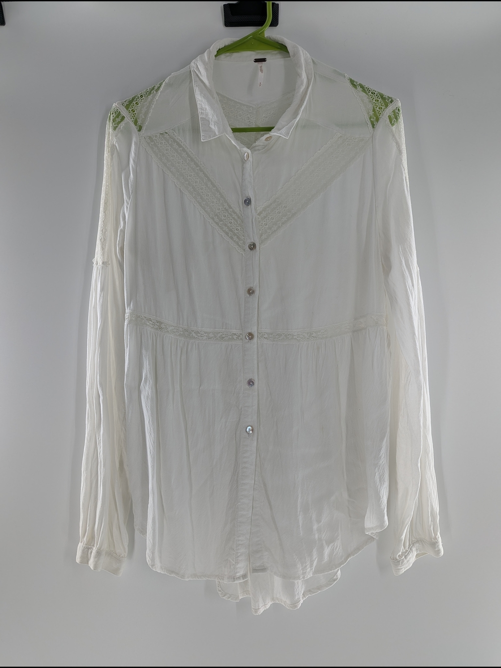 Free People Wild Wind Lace Trim Tunic Blouse Boho Festival Small White Coastal